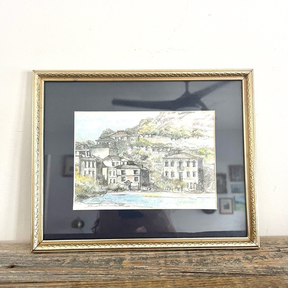 Framed Landscape Artwork with Gold Metal Frame